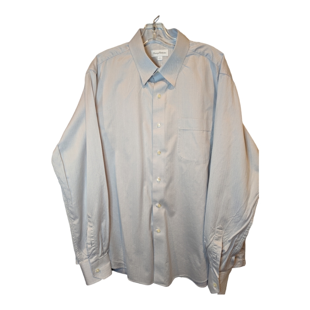 Tommy Bahama light grey long sleeve button up shirt.  Men's size 17, 36-37.